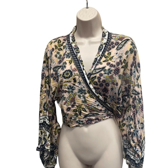 Davi & Dani wrap front kimono blouse women’s large boho paisley - Picture 1 of 8